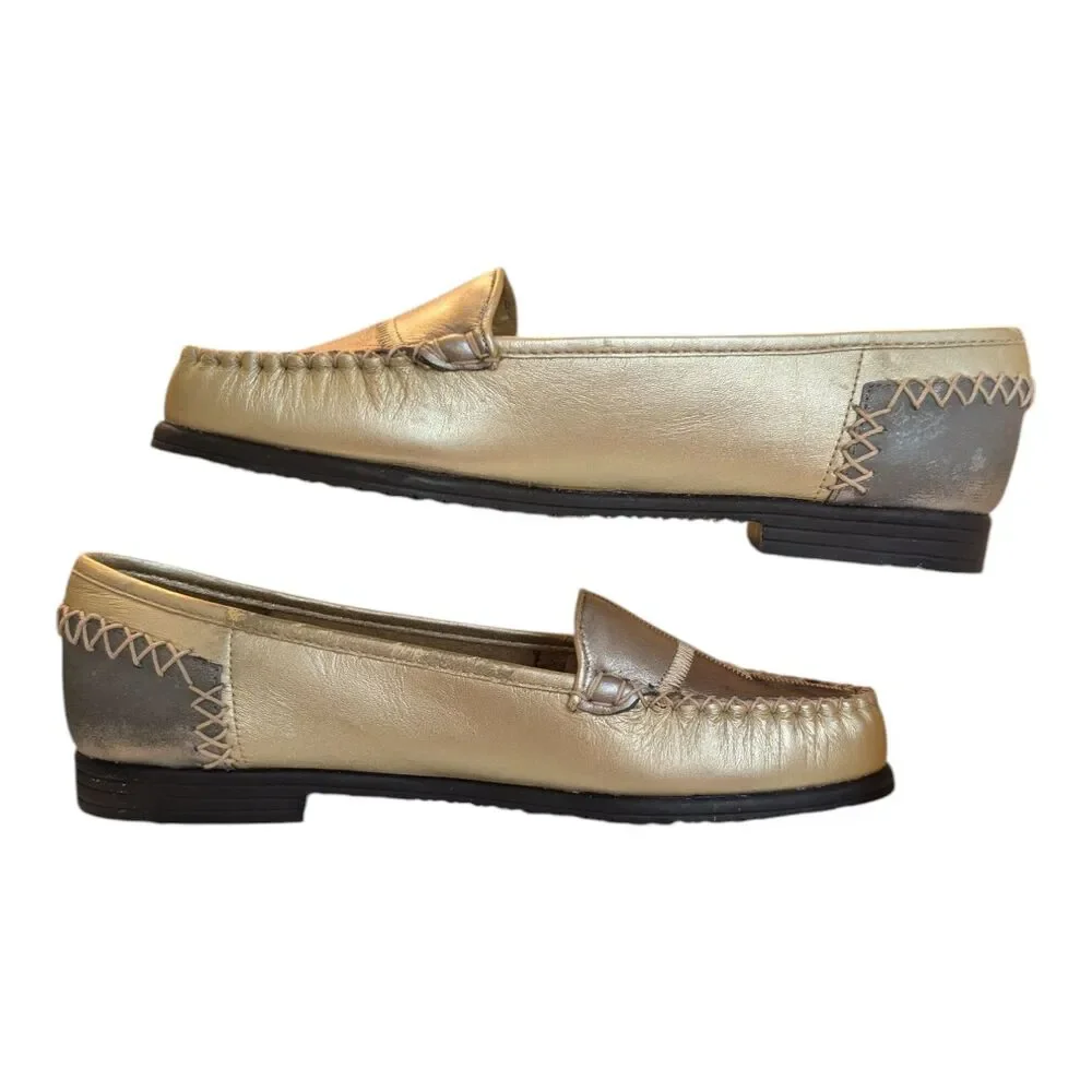 Mootsies Tootsies Metallic Patchwork Leather Loafers Womens 6M Distressed Casual